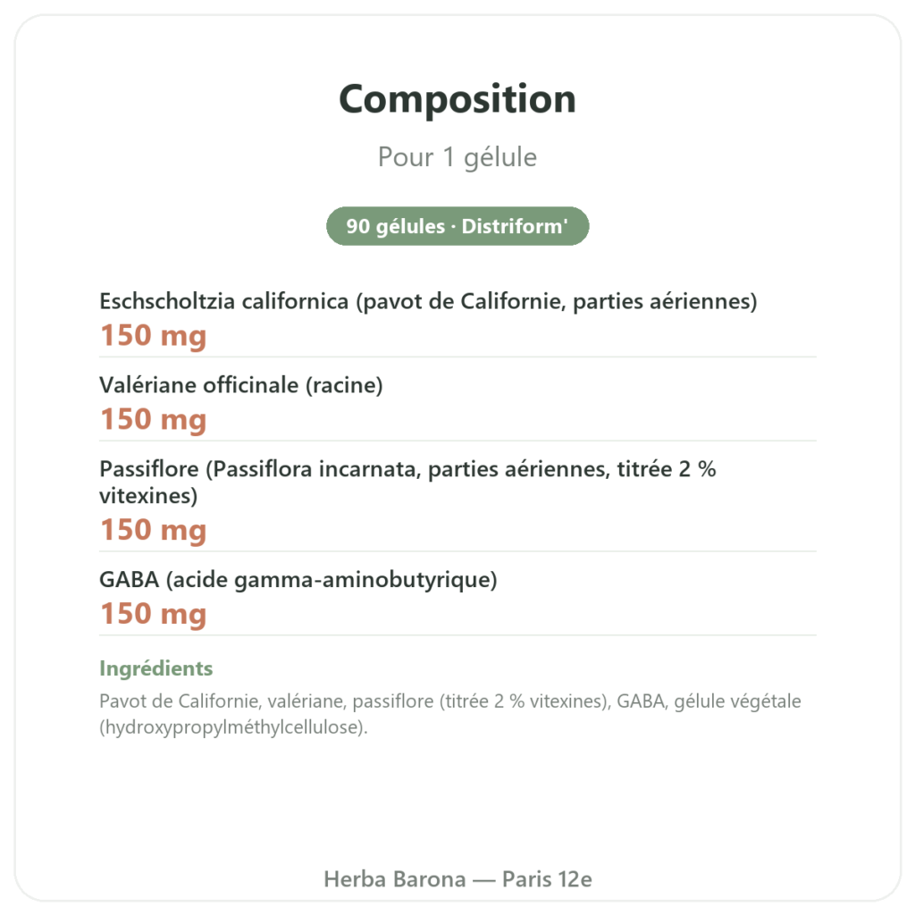 Form'a Sommeil – Distriform' – 90 gélules composition valeurs nutritionnelles Paris Herba Barona