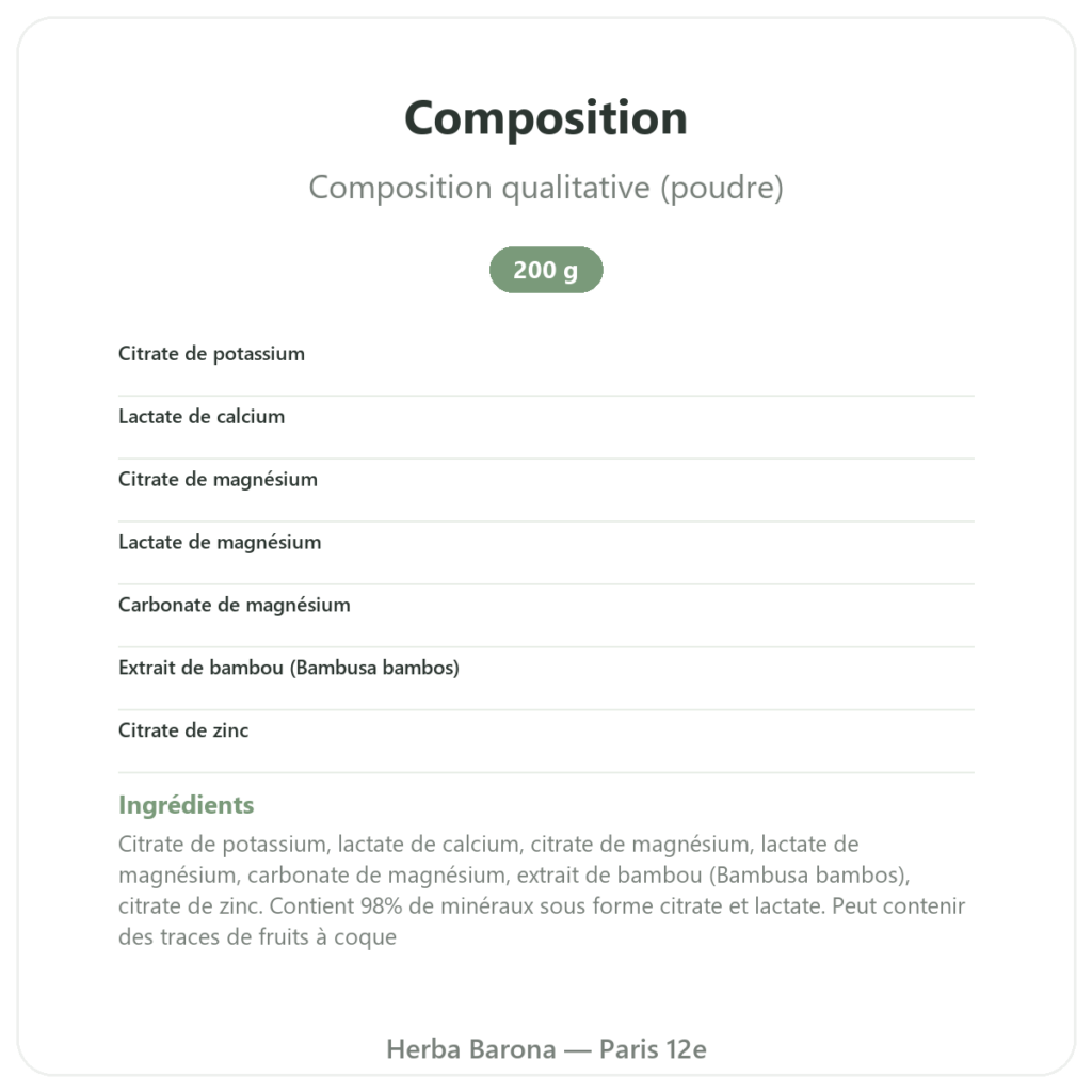Formule Alcalinisante pur Dr Jacobs 200g Poudre composition valeurs nutritionnelles Paris Herba Barona
