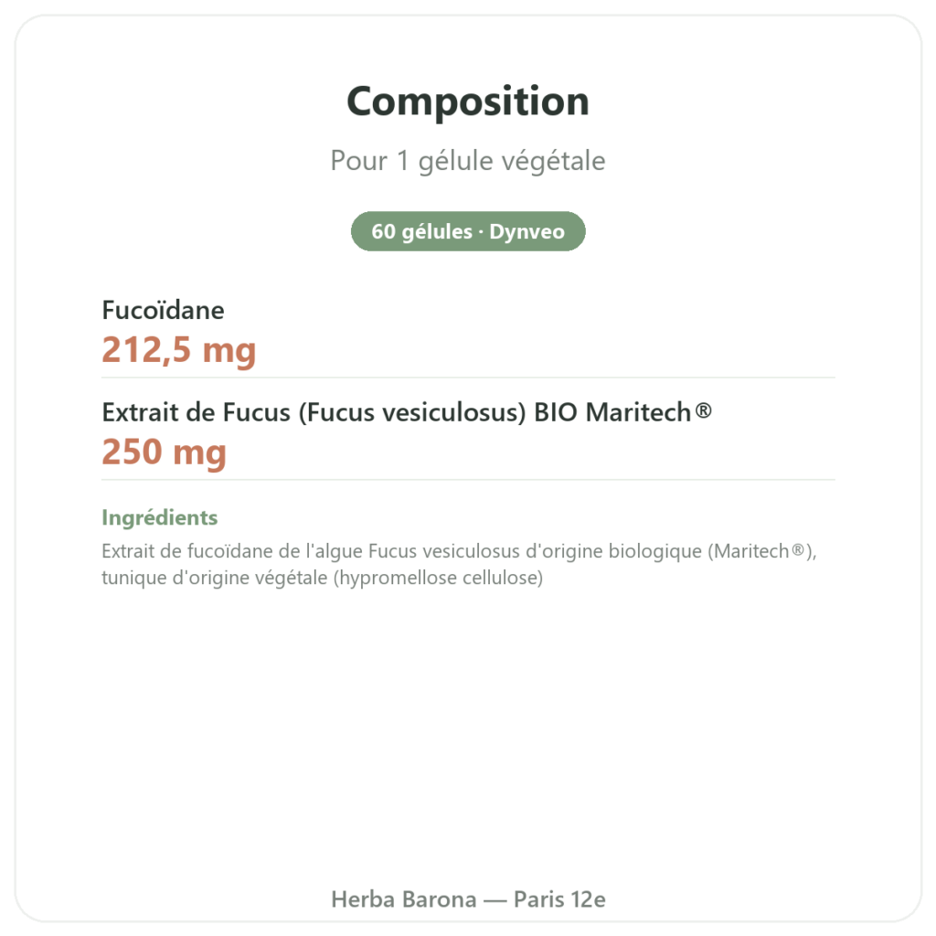 Fucoïdane BIO Dynveo 250 mg 60 gélules composition valeurs nutritionnelles Paris Herba Barona