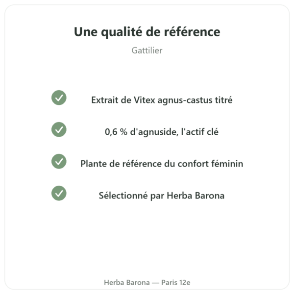 Gattilier Extrait 250 mg – 0,6% Agnuside – 60 gélules qualite Paris Herba Barona