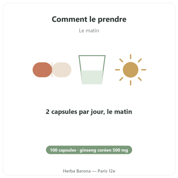 Ginseng coréen 100 capsules 500mg IL HWA Corée - Adaptogène mode emploi conseil de prise Paris Herba Barona