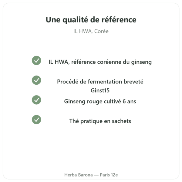 Ginst15 : le Ginseng Thé fermenté IL HWA 30 sachets qualite Paris Herba Barona