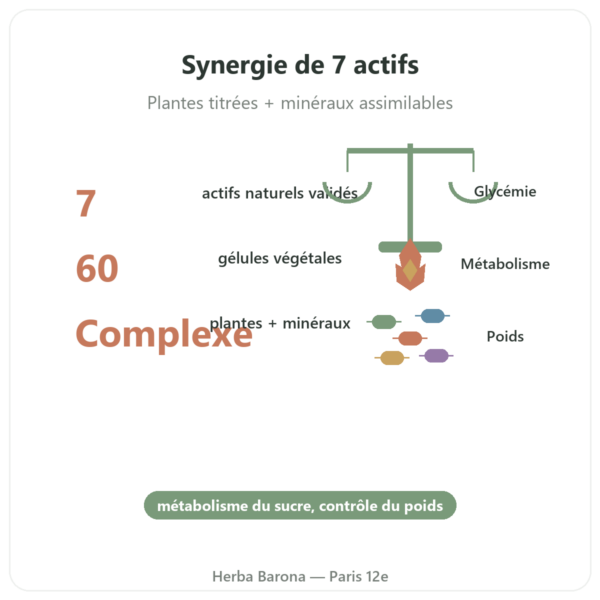 Glycémie 7 – Complexe 7 actifs – 60 Gélules – Dynveo bienfaits et chiffres Paris Herba Barona