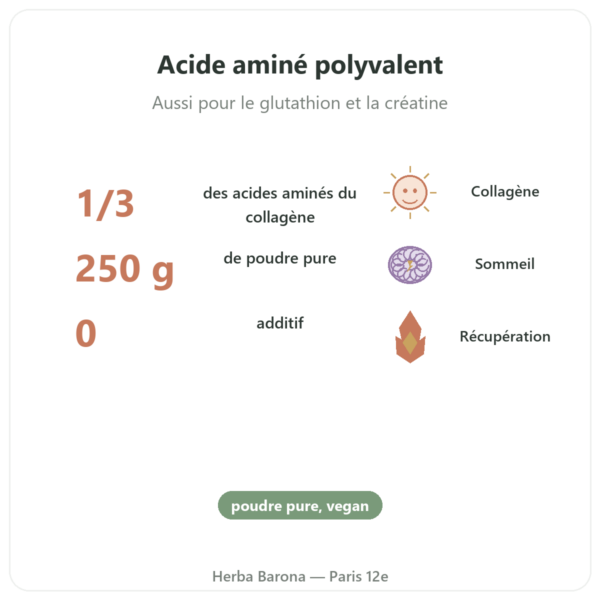 Glycine acide aminé en poudre pure 250 g – Dynveo bienfaits et chiffres Paris Herba Barona