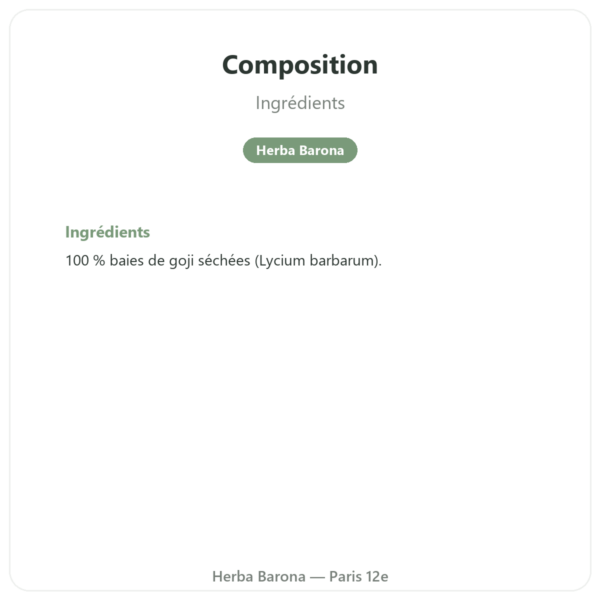 Goji du tibet - 1 X 1 KG composition valeurs nutritionnelles Paris Herba Barona