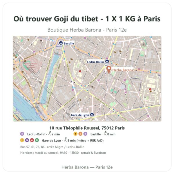 Ou trouver Goji du tibet - 1 X 1 KG a Paris - plan boutique Herba Barona Paris 12e