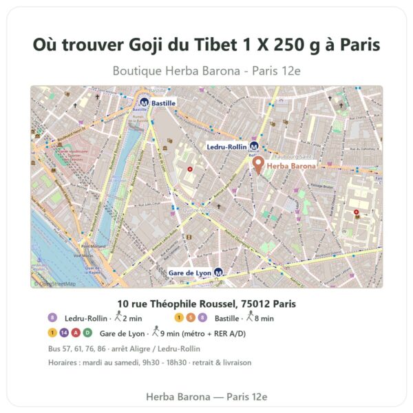 Ou trouver Goji du Tibet 1 X 250 g a Paris - plan boutique Herba Barona Paris 12e