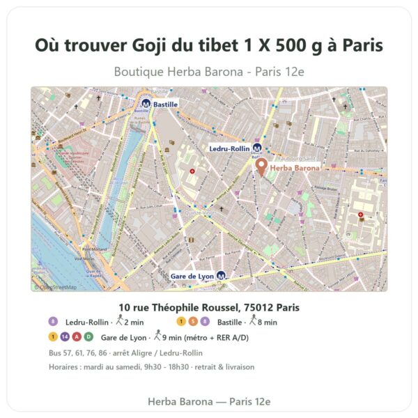 Ou trouver Goji du tibet 1 X 500 g a Paris - plan boutique Herba Barona Paris 12e