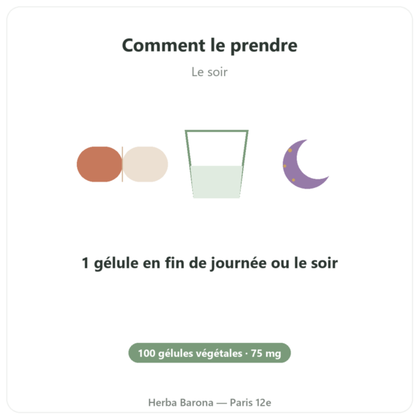 Griffonia 5-HTP 75 mg – 100 gélules végétales mode emploi conseil de prise Paris Herba Barona