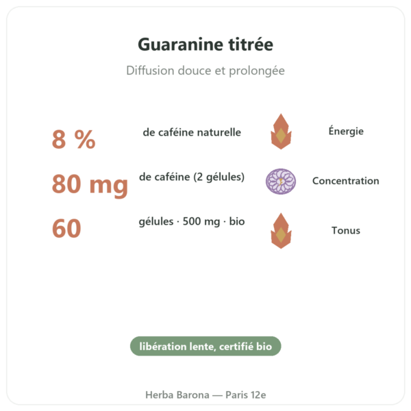 Guarana bio caféine – Dynveo – 60 gélules bienfaits et chiffres Paris Herba Barona