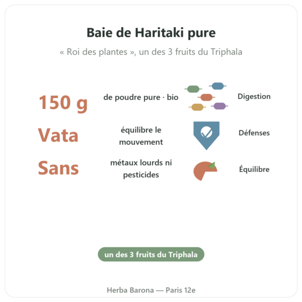 Haritaki bio - Sachet de poudre - 150 g - Ayur-vana bienfaits et chiffres Paris Herba Barona