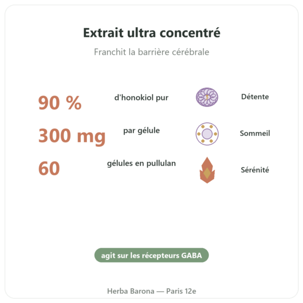 Honokiol Pur – 300mg – Magnolia Bark Extract – 60 gélules bienfaits et chiffres Paris Herba Barona