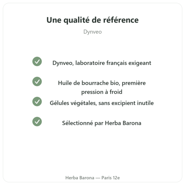 Huile de Bourrache Bio – Dynveo – 500 mg – 60 gélules qualite Paris Herba Barona