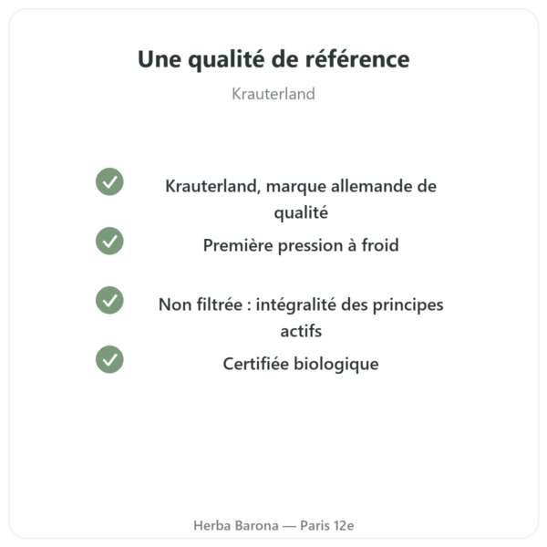 Huile de nigelle BIO non filtrée 250 ml – Krauterland qualite Paris Herba Barona