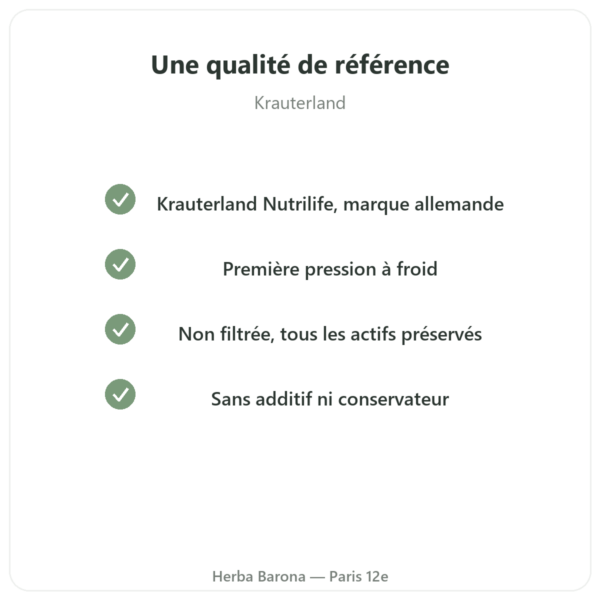 Huile de Nigelle Cumin Noir Non Filtree 1L Krauterland - Acheter qualite Paris Herba Barona