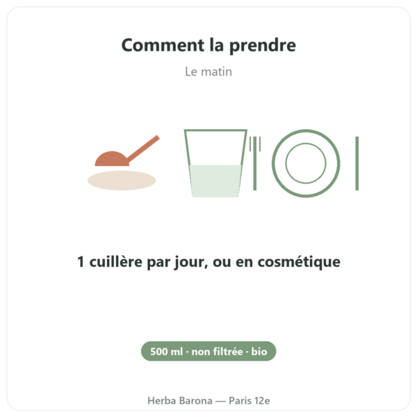 Huile de nigelle non filtrée bio 500 ml Krauterland mode emploi conseil de prise Paris Herba Barona
