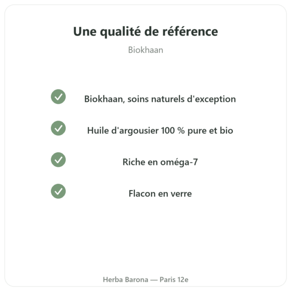 Huile Végétale d'Argousier Bio – Flacon 100ml – Hydratation Peau & Muqueuses Omega 7 – Biokhaan qualite Paris Herba Barona