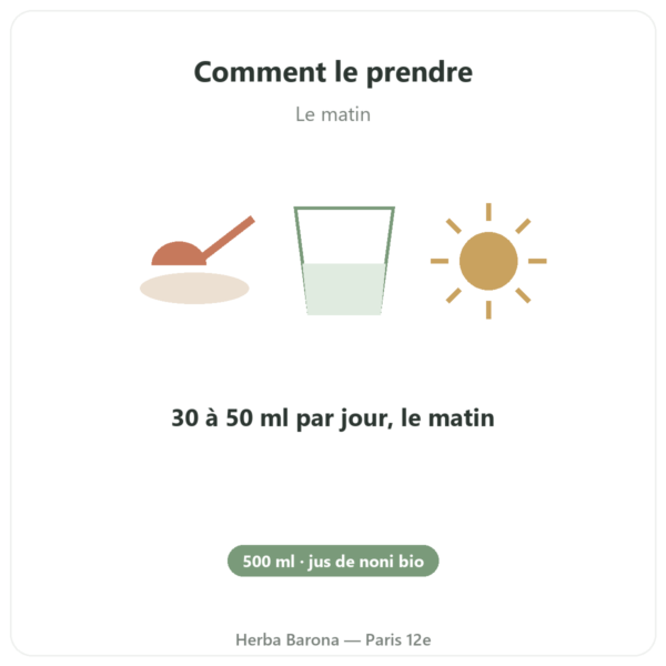 Jus de Noni Hawaïen Bio – SFB – 500 ml mode emploi conseil de prise Paris Herba Barona