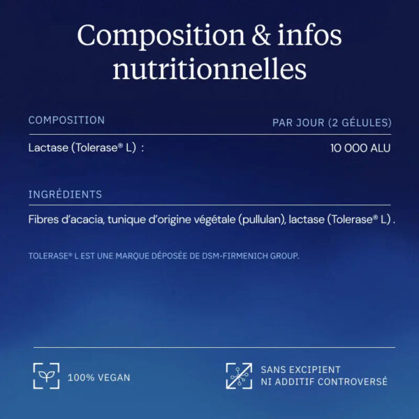 Lactase Dynveo 5000 ALU - 60 gélules - Tolérase® L composition valeurs nutritionnelles Paris Herba Barona