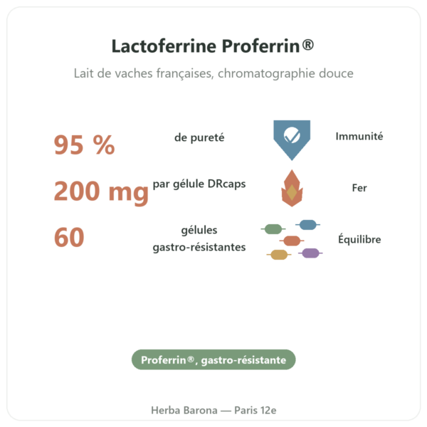 Lactoferrine Dynveo 200mg/60 gélules DR caps bienfaits et chiffres Paris Herba Barona