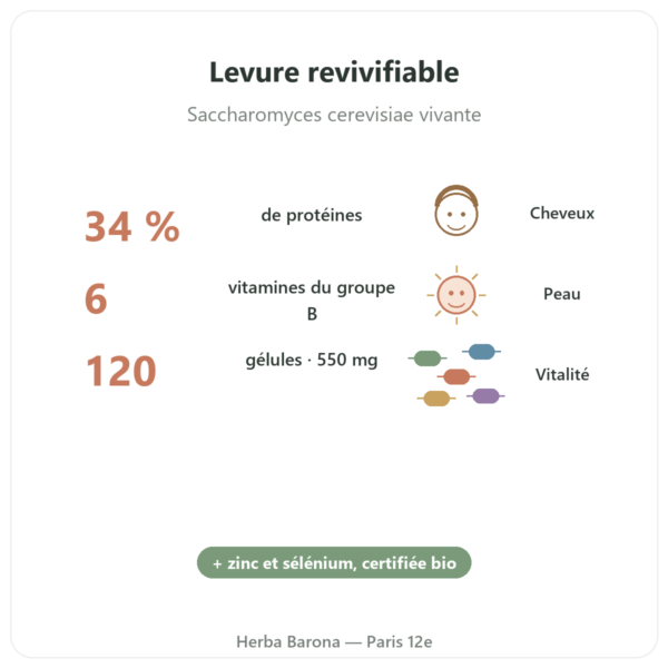 Levure de Bière BIO Dynveo 120 Gél. 550 mg bienfaits et chiffres Paris Herba Barona