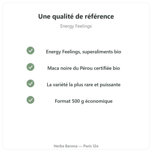 Maca Noire Bio en Poudre – Energy Feelings – 500 g qualite Paris Herba Barona