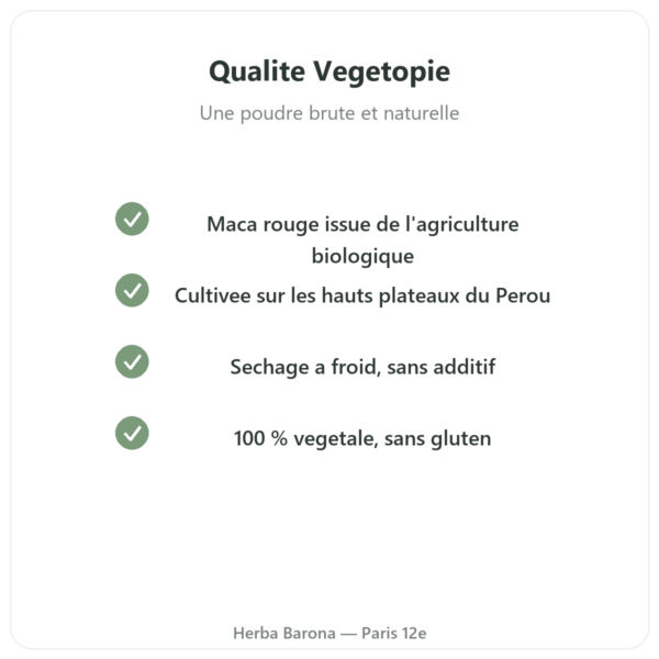 Maca Rouge Vegetopie qualite Paris Herba Barona