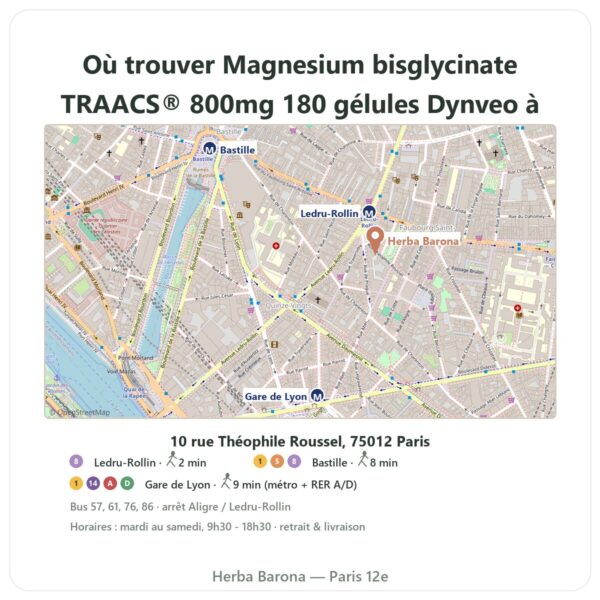 Ou trouver Magnesium bisglycinate TRAACS® 800mg 180 gélules Dynveo a Paris - plan boutique Herba Barona Paris 12e