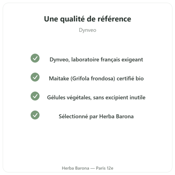 Maitake bio – Dynveo- 20% bêta-glucanes – 500mg – 60 gélules qualite Paris Herba Barona