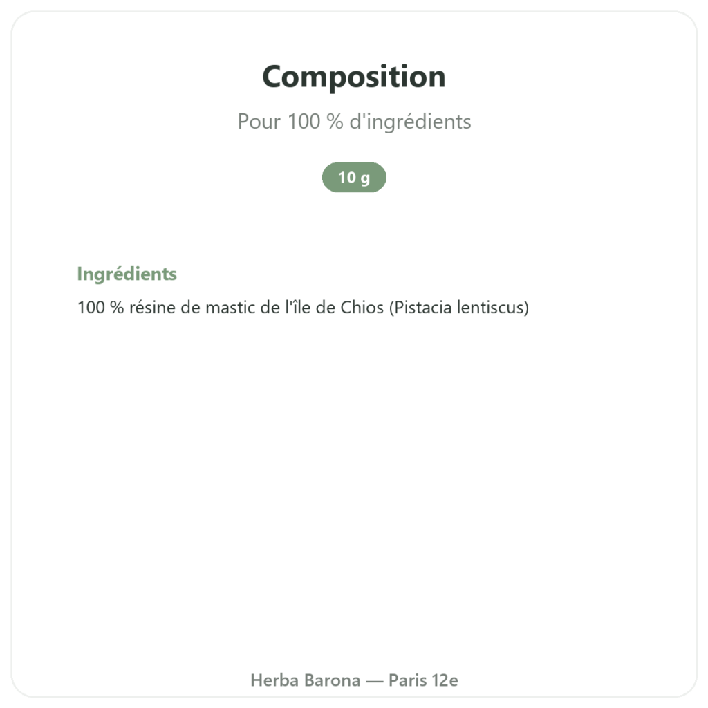 Mastic De l'île de Chios 10 g composition valeurs nutritionnelles Paris Herba Barona
