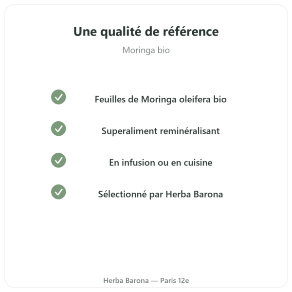 Moringa bio en feuille 60 g qualite Paris Herba Barona