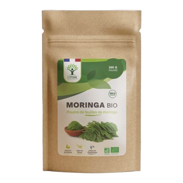 Moringa Bio poudre 300g Bioptimal Guadeloupe fond blanc Paris Herba Barona