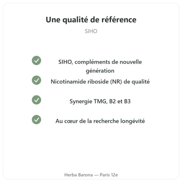 NAD+ – SIHO – Énergie Cellulaire & Longévité – 60 gélules qualite Paris Herba Barona