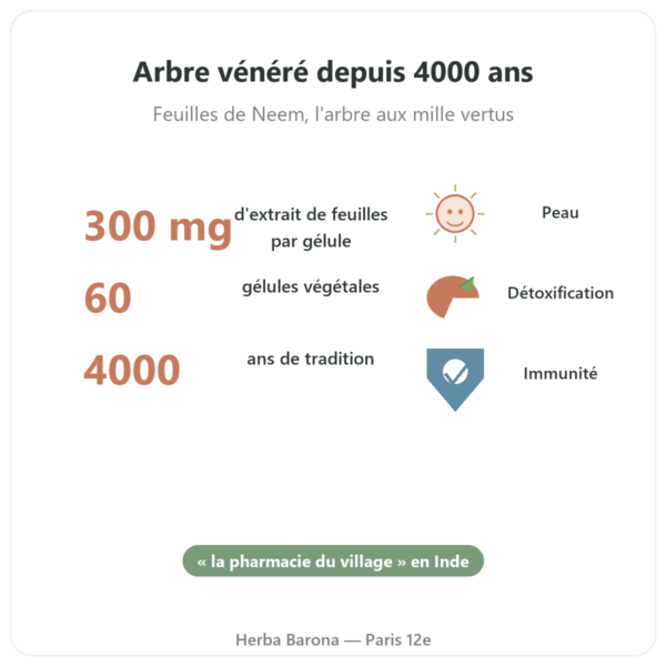 Neem – Ayur-vana – 60 gélules bienfaits et chiffres Paris Herba Barona