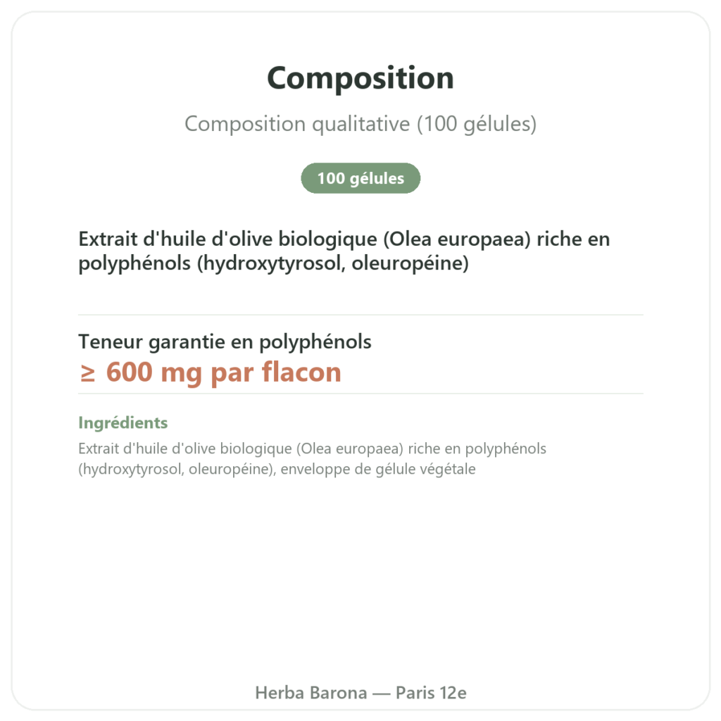 Olivie Riche / Olivie Force bio – 100 gélules – Olivie Pharma composition valeurs nutritionnelles Paris Herba Barona
