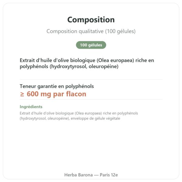 Olivie Riche / Olivie Force bio – 100 gélules – Olivie Pharma composition valeurs nutritionnelles Paris Herba Barona