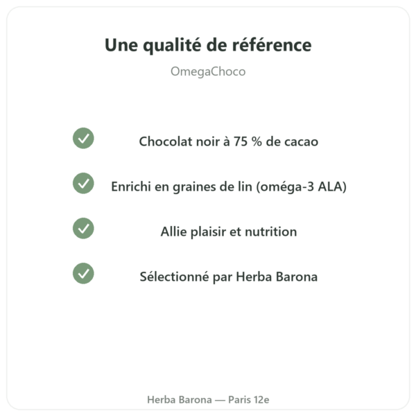 OmegaChoco® 1 tablette 100 g chocolat plaisir et Santé qualite Paris Herba Barona
