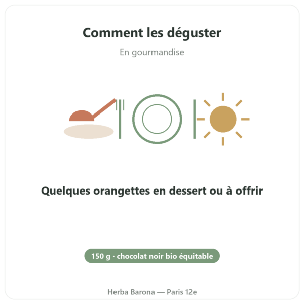 Orangettes BIO au Chocolat Noir Saldac El Inti 150 g mode emploi conseil de prise Paris Herba Barona
