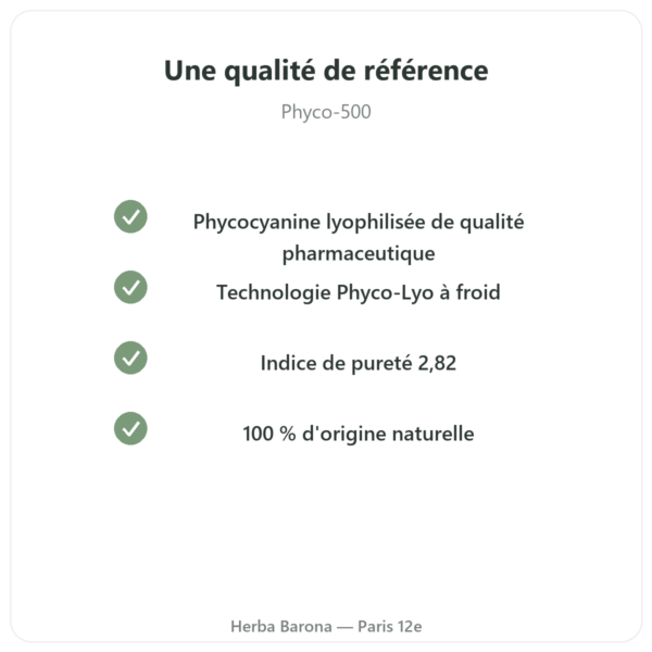 Phyco-500 30 gélules - phycocyanine lyophilisée immunité qualite Paris Herba Barona