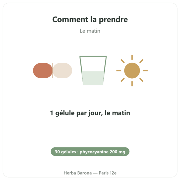 Phycocyanine 200mg – Life's code – 30 gélules mode emploi conseil de prise Paris Herba Barona