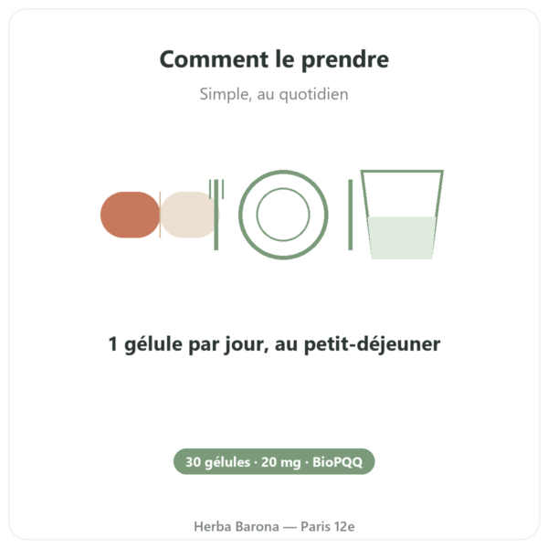 PQQ BioPQQ 20 mg – Doctor's Best – 30 gélules mode emploi conseil de prise Paris Herba Barona