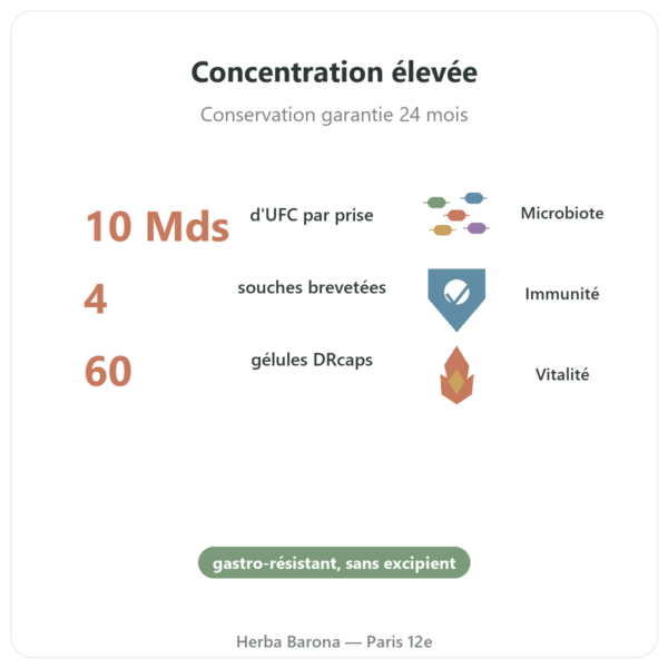 Probio 4 – Dynveo – 60 gélules bienfaits et chiffres Paris Herba Barona