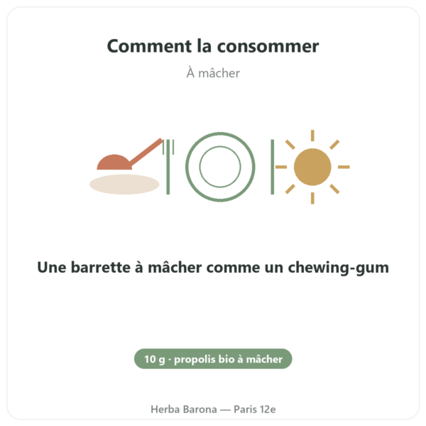 Propolis pure à macher bio en barre – Propolia mode emploi conseil de prise Paris Herba Barona