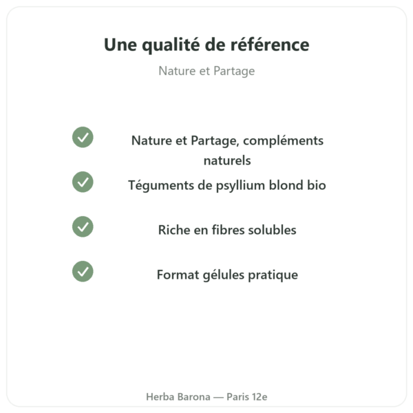 Psyllium bio 500mg 120 gélules – Nature et Partage qualite Paris Herba Barona