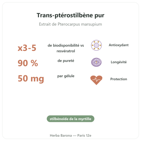 Pterostilbene 50 mg DYNVEO 60 gélules bienfaits et chiffres Paris Herba Barona