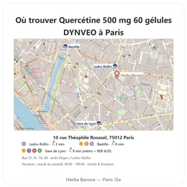 Ou trouver Quercétine 500 mg 60 gélules DYNVEO a Paris - plan boutique Herba Barona Paris 12e