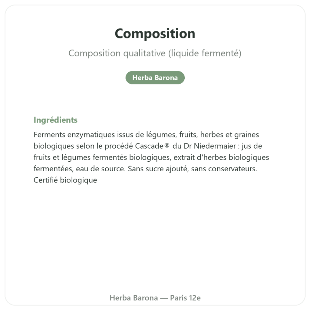 Regulat Pro Bio par 6 la bouteilles soit 45 € la bouteille composition valeurs nutritionnelles Paris Herba Barona