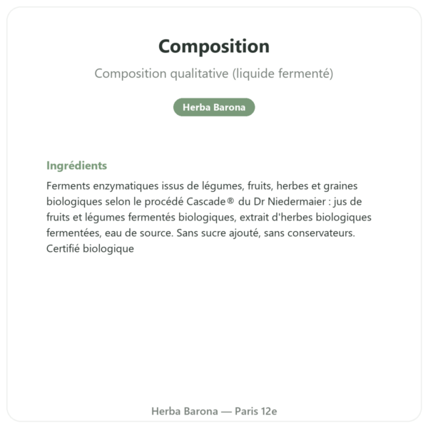 Regulat Pro Bio par 6 la bouteilles soit 45 € la bouteille composition valeurs nutritionnelles Paris Herba Barona