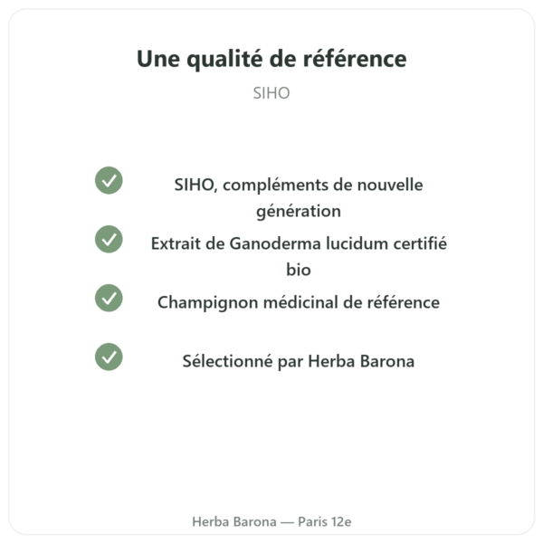 Reishi Extrait Bio – SIHO – 60 gélules qualite Paris Herba Barona