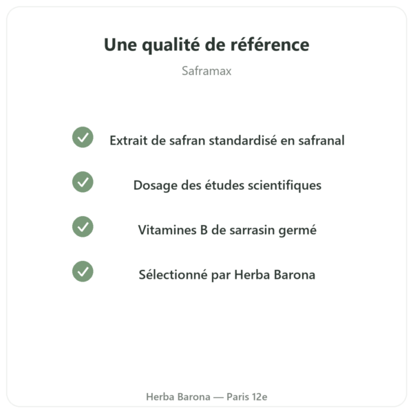 SAFRAMAX – 60 gélules Safranal – extrait de safran + vitamines B qualite Paris Herba Barona